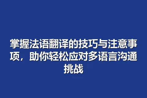 掌握法语翻译的技巧与注意事项，助你轻松应对多语言沟通挑战