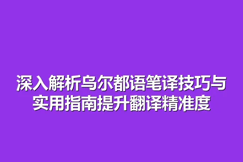 深入解析乌尔都语笔译技巧与实用指南提升翻译精准度