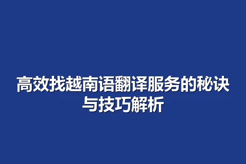 高效找越南语翻译服务的秘诀与技巧解析