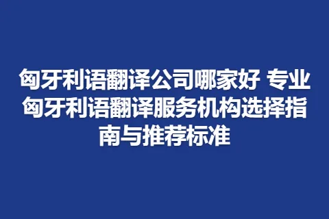 匈牙利语翻译公司哪家好 专业匈牙利语翻译服务机构选择指南与推荐标准